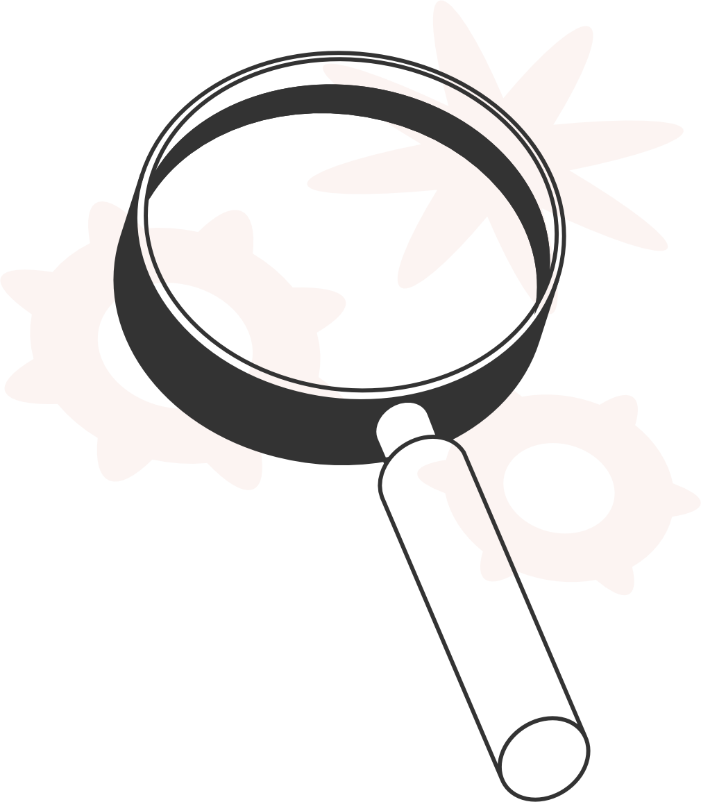 Illustration of a magnifying glass on nuts and gears symbolizing project management