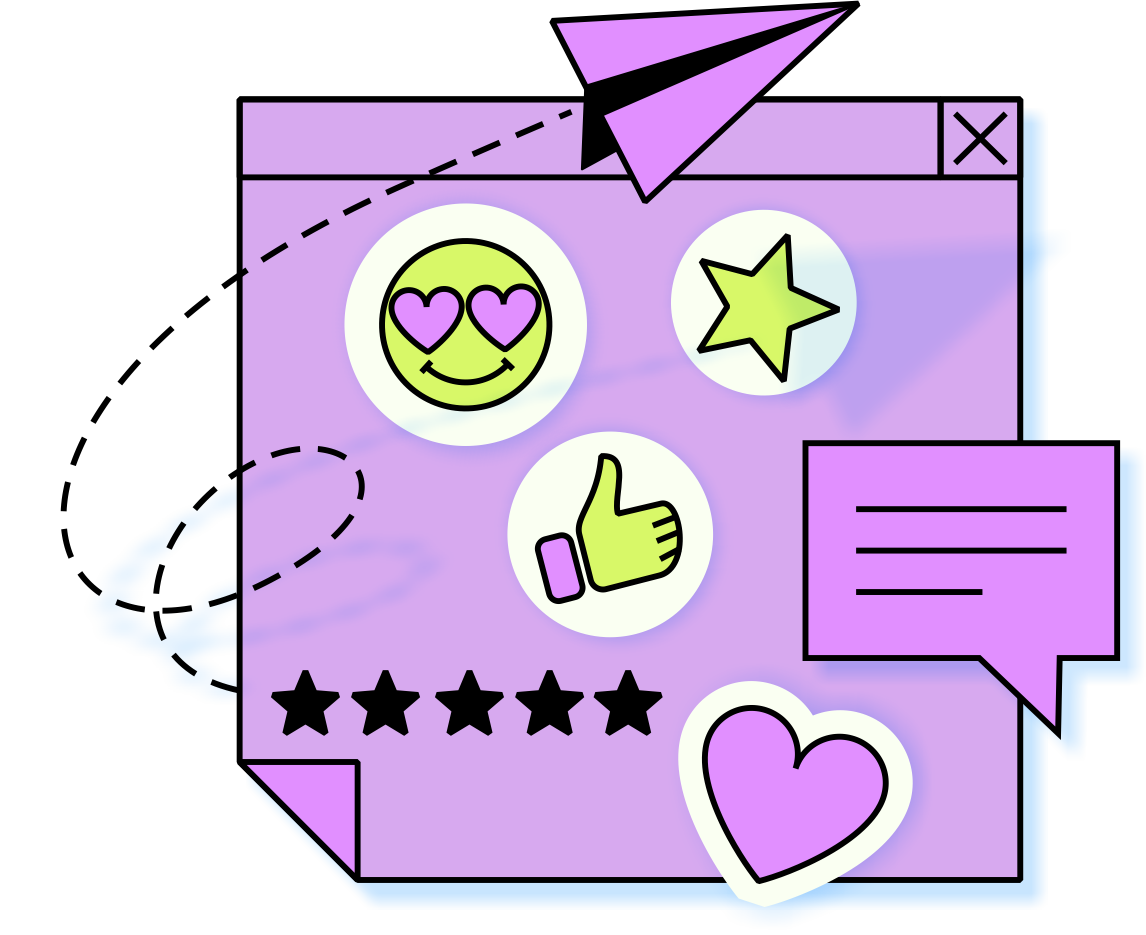 Icons like, rating, messages on the site page symbolizing social media marketing