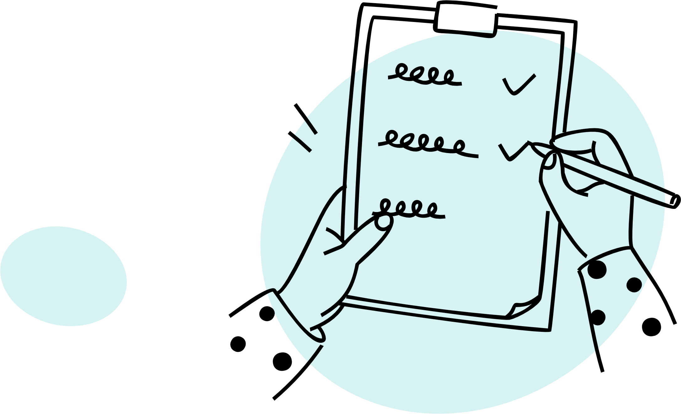 Illustration of a hand with a pen ticking a list of equipment requirements