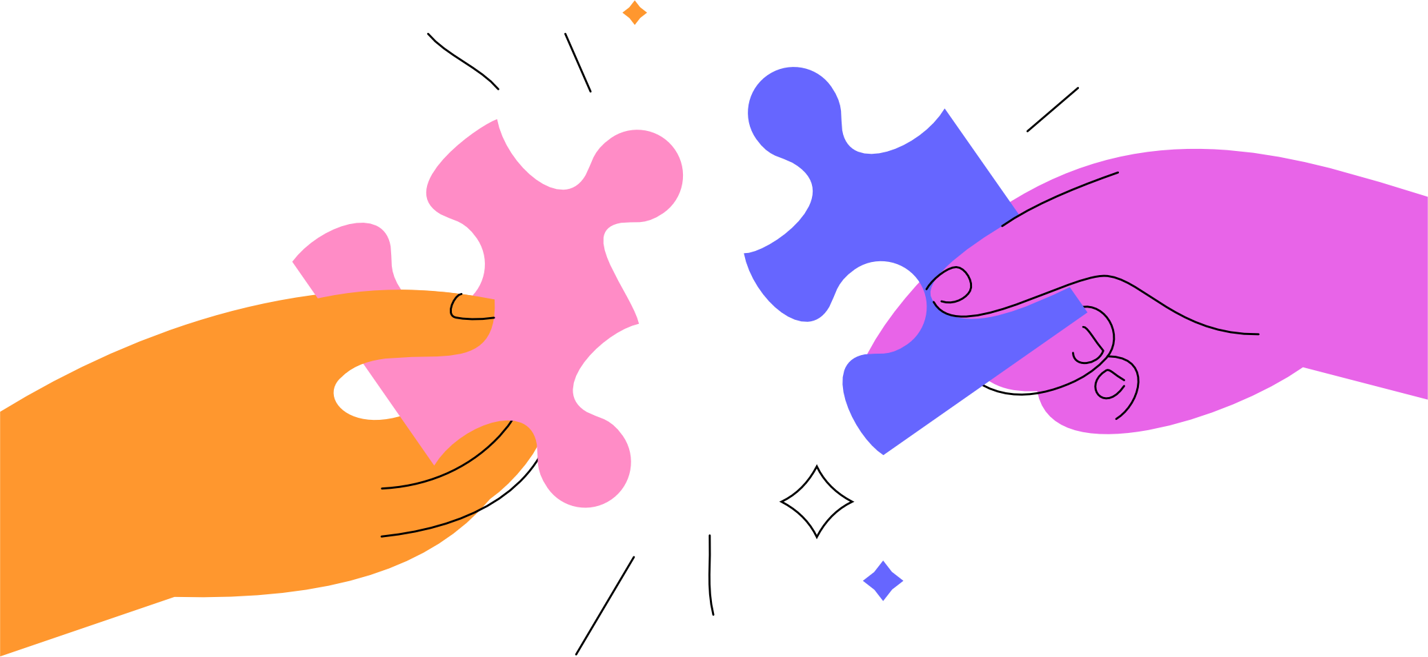 Hands holding puzzles reaching out to each other as a sign of a joint venture agreement