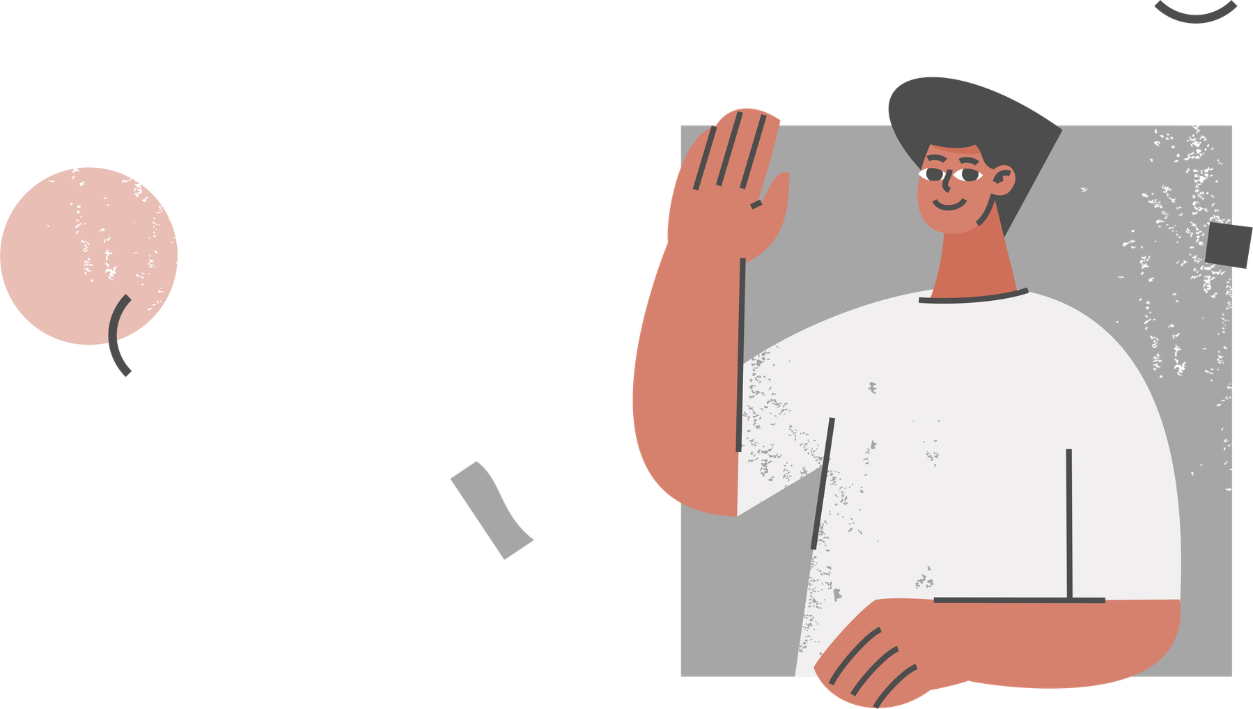 Portrait of a company employee with a raised hand in greeting